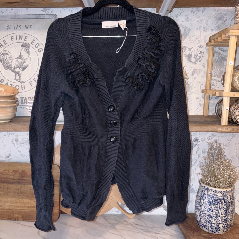 100% Cotton Embelleshed Flower Collar Granny Cottagecore Romantic Cardigan L